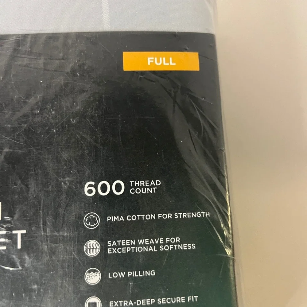 Simply Vera Vera Wang 600TC Pima Cotton Full Sheet Set Skywriting Plaid Gray NIP